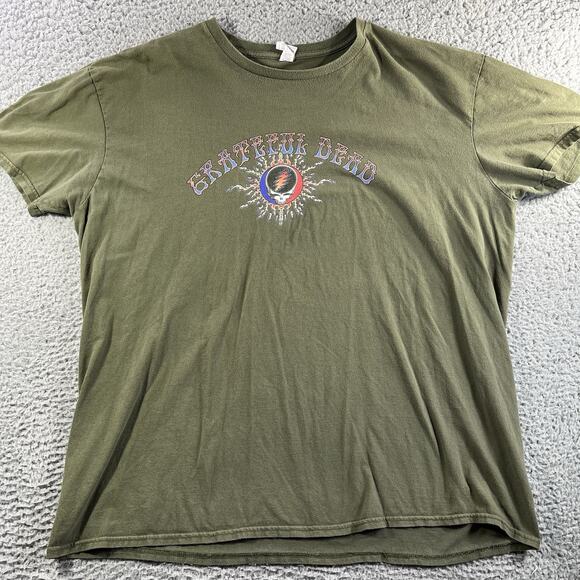 Grateful Dead Steal Your Face T Shirt Mens 2XL Olive Green Graphic Logo Tee Y2K - Picture 1 of 6